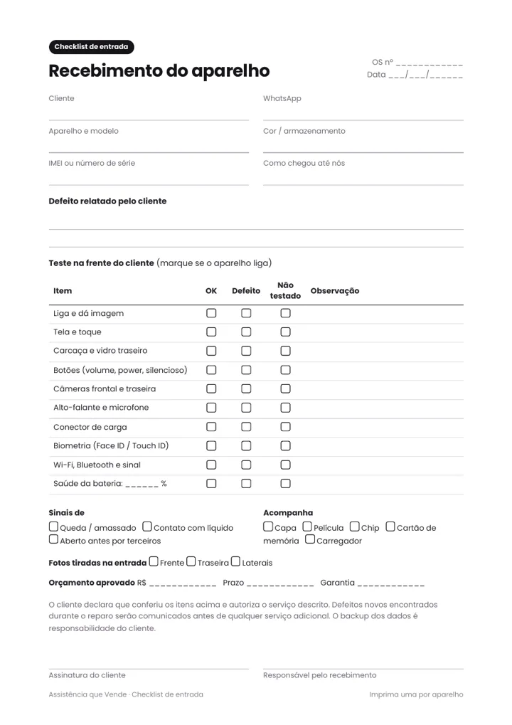 Checklist de entrada