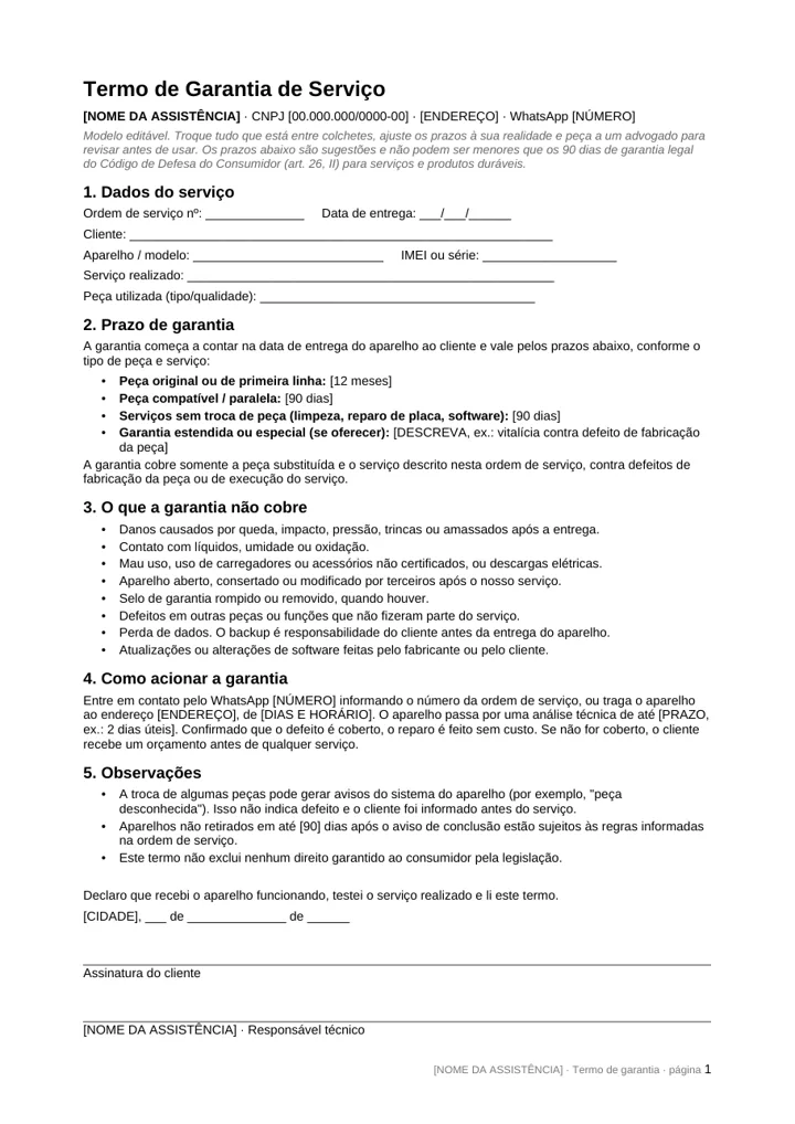 Termo de garantia